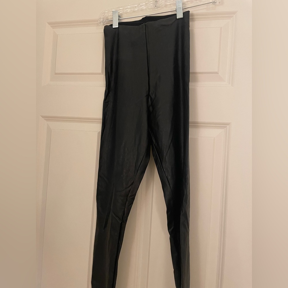 Commando Womens Perfect Control Faux Leather Leggings in Black sz. S.